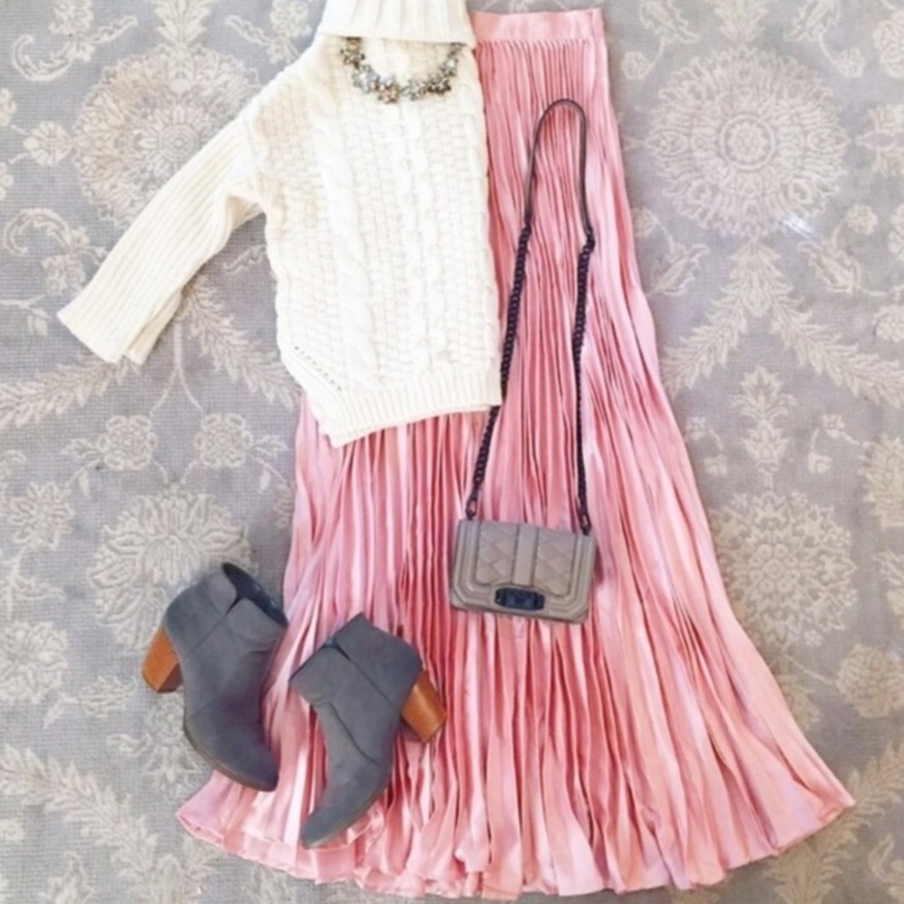 Blush pleated maxi skirt